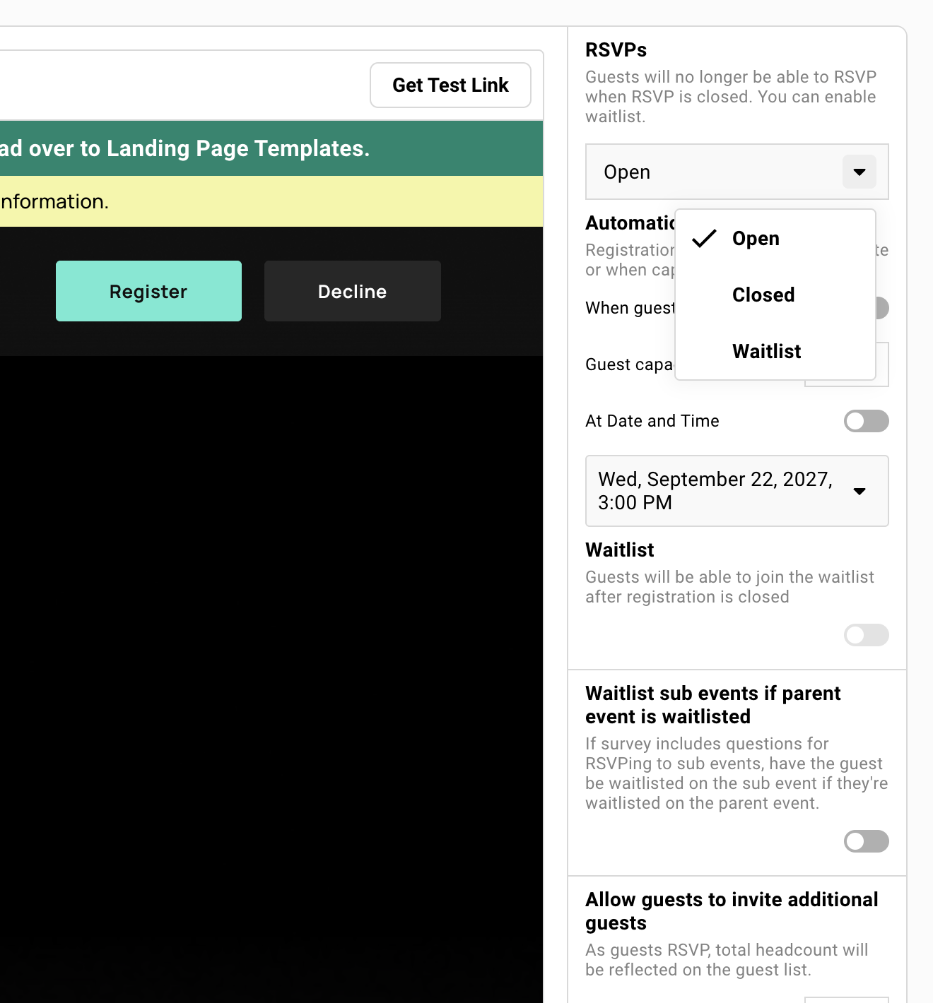 Event registration modes in Gatsby
